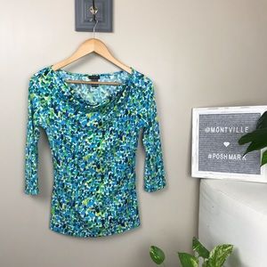 Ann Taylor XS Blue & Green 3/4 Sleeve Blouse